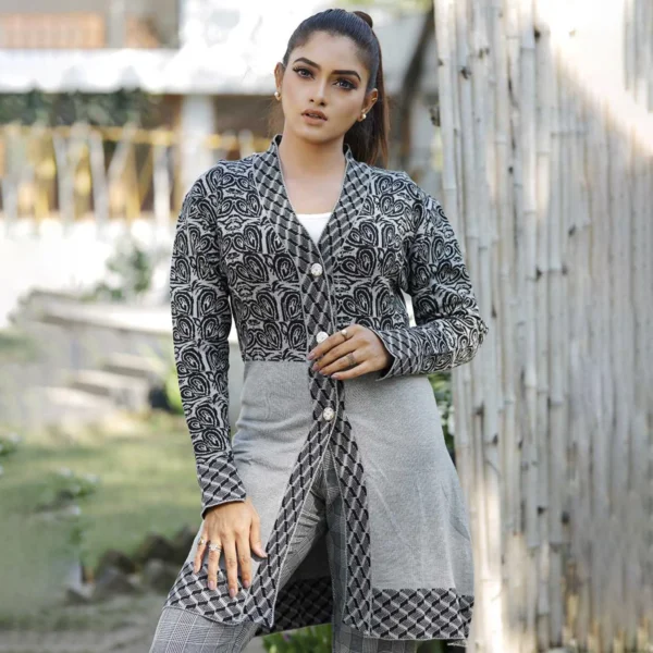 Women’s Stylish Grey Printed Knit Cardigan